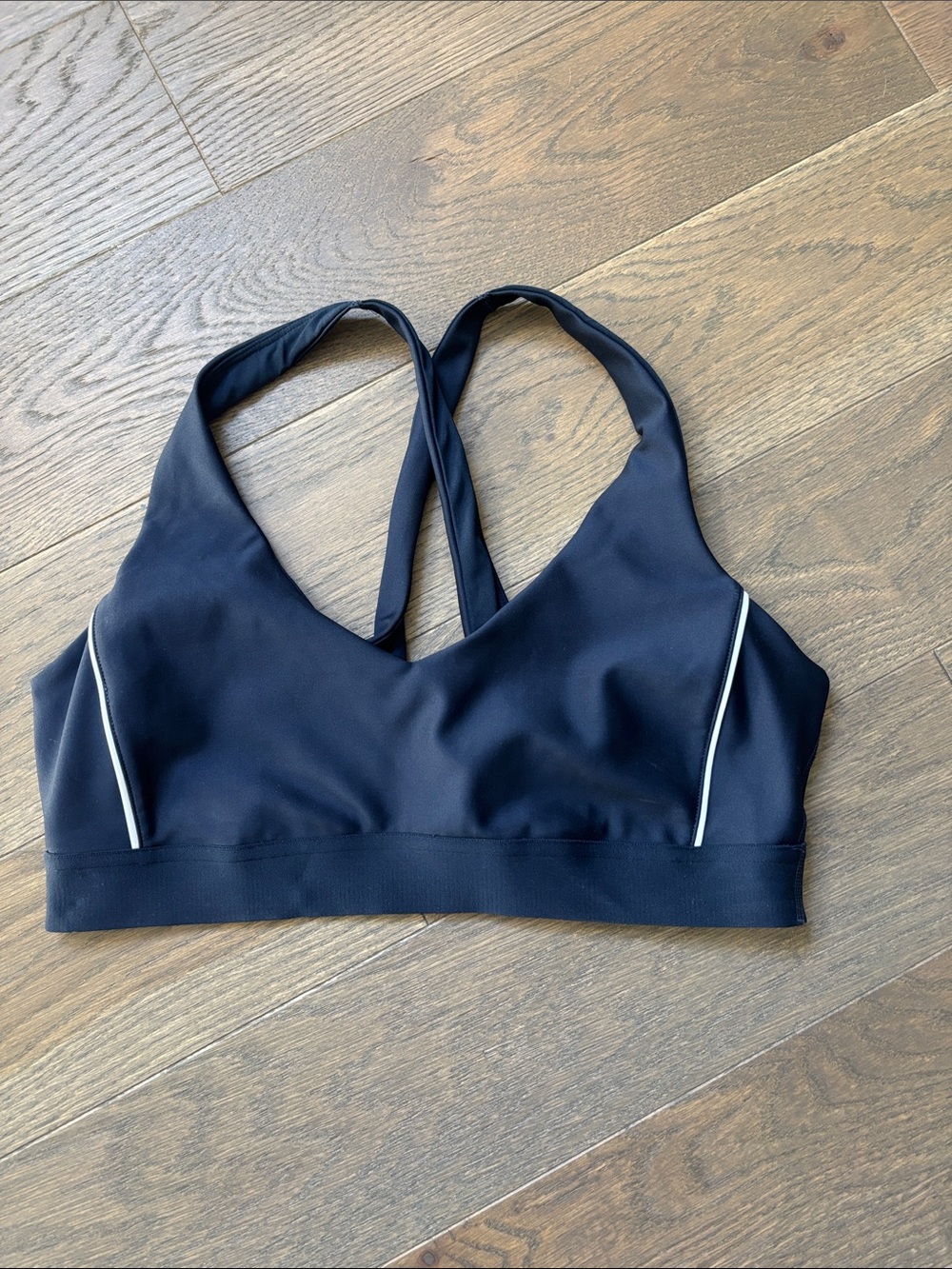 Aritzia Navy Sports Bra with White Piping